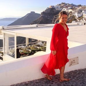 Red Maxi Slit Flowy Dress